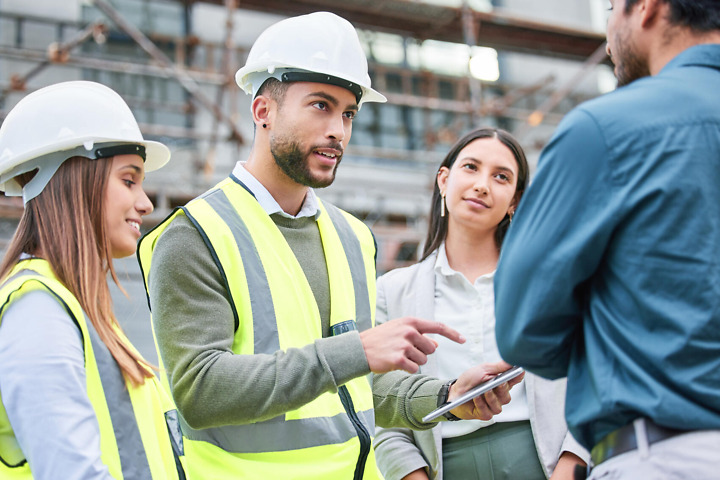 Bauphysik Studium – Besprechung auf einer Baustelle